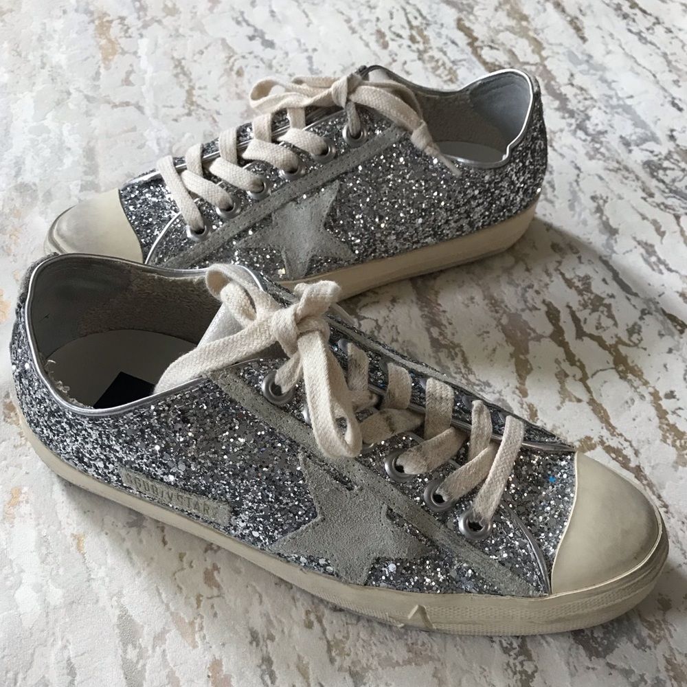 🏇 Golden Goose VStar2 Silver Glitter Suede Star Low-Top Sneakers - Women - Picture 16 of 16